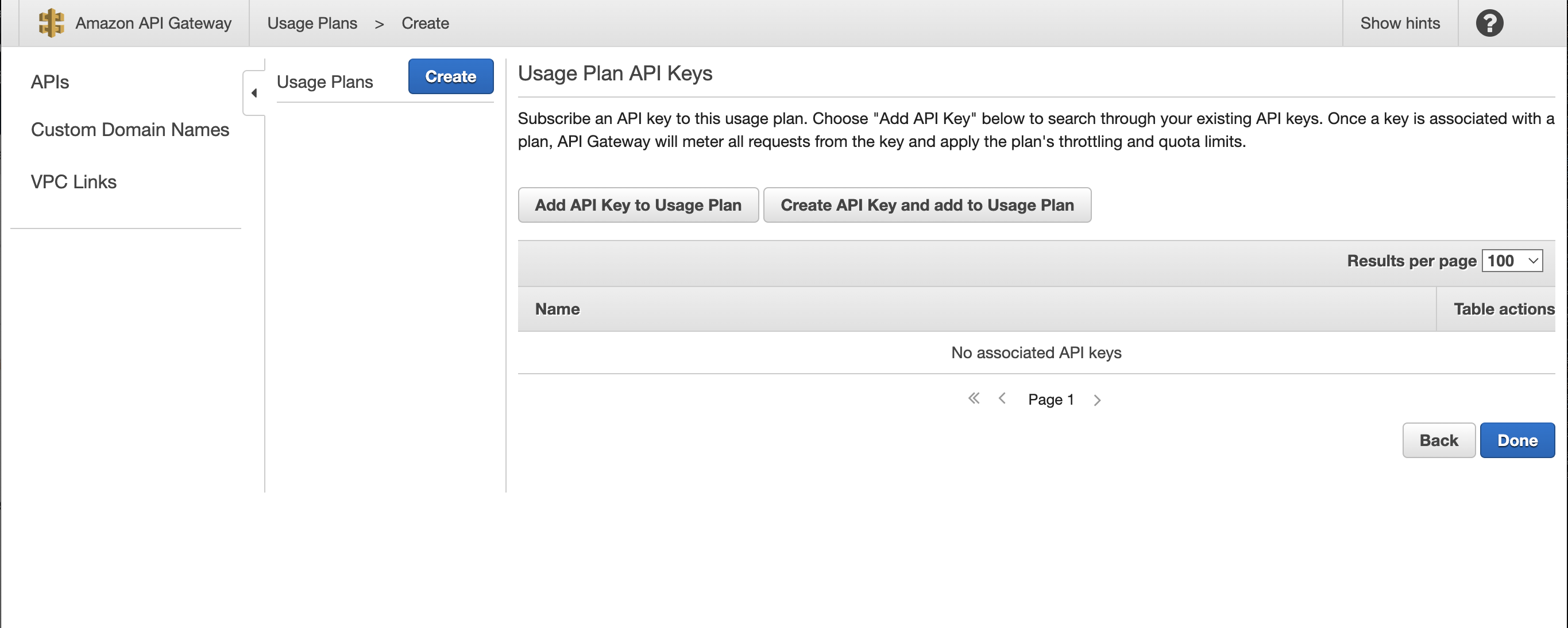 Add API key Usage Plan